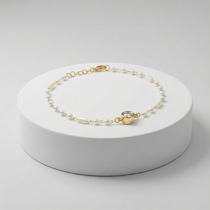 Fotoğraflı Kişiye Özel İnci Detaylı Bileklik