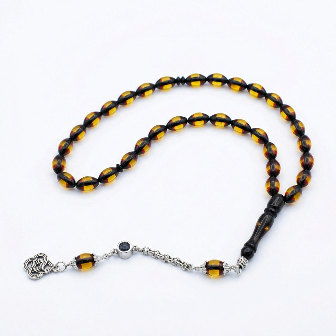 Kişiye Özel Fotoğraflı Bal Rengi Kehribar Tesbih