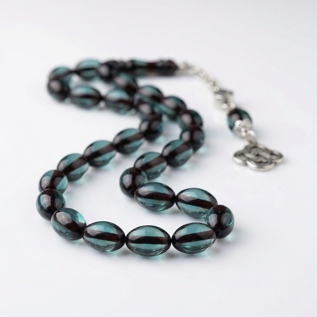 Kişiye Özel Fotoğraflı Turkuaz Kehribar Tesbih