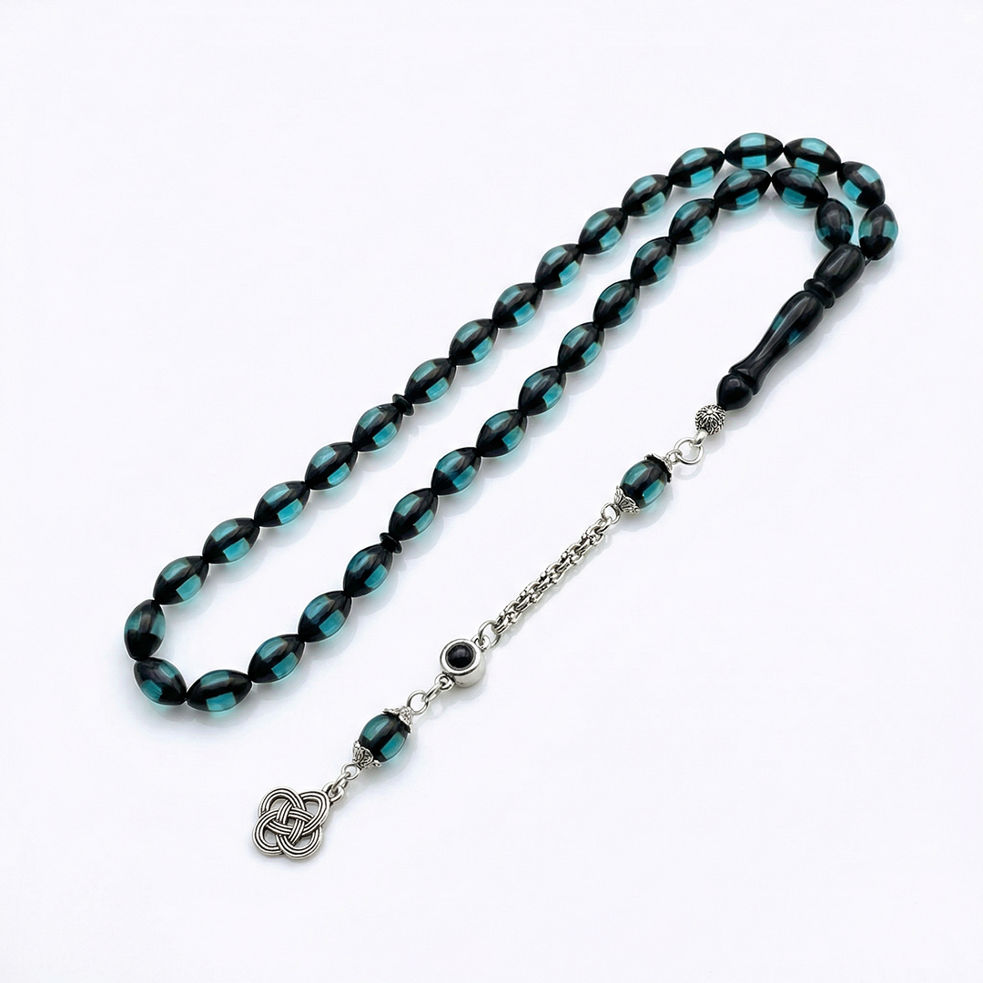 Kişiye Özel Fotoğraflı Turkuaz Kehribar Tesbih