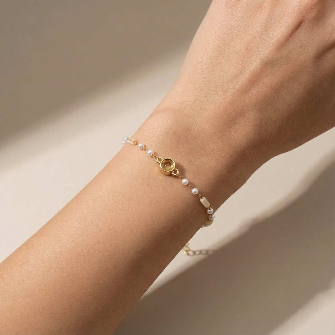 Fotoğraflı Kişiye Özel İnci Detaylı Bileklik