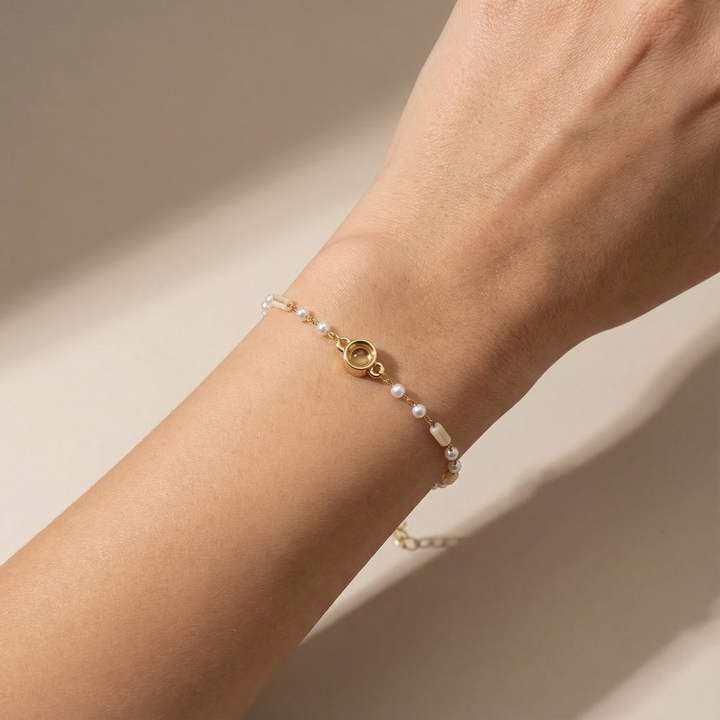 Fotoğraflı Kişiye Özel İnci Detaylı Bileklik